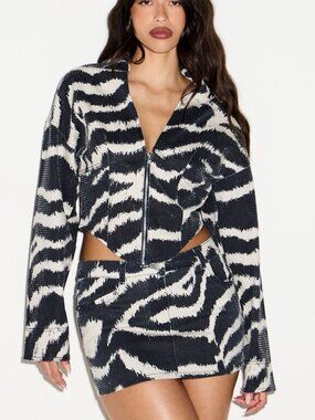 Casual Women's Zebra Print Denim Jacket